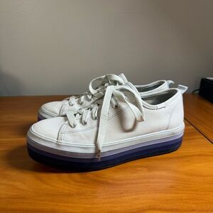 Keds Tripple Up Lace Up Platform Sneaker Blue White Stripe Canvas Shoe W8
